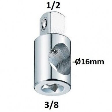 Adapteris su skyle 3/8" (F) vidus / 1/2" (M) išorė