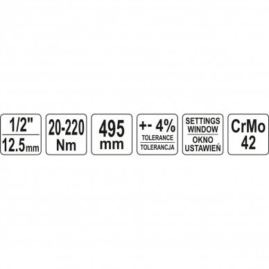 Dinamometrinis raktas 1/2` 20-220Nm L-481mm 4