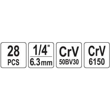 Galvučių ir antgalių torx hex rinkinys 1/4" 28vnt. 3