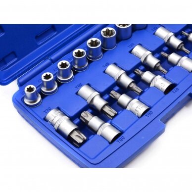 Galvučių rinkinys E-tipo 1/2" + antgaliai TORX 10-24mm 19vnt. 1