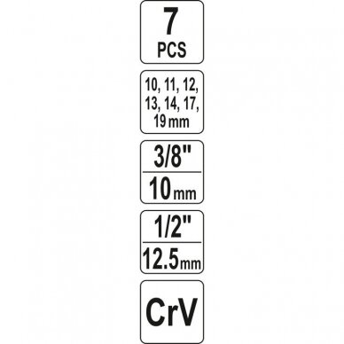 Galvučių rinkinys su išpjova 6vnt. 3/8" 1/2" 10-19mm 1