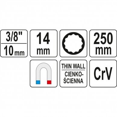 Galvutė ypač ilga žvakėms 14mm 3/8" 1