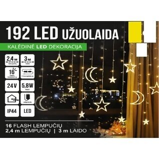 Girlianda užuolaida skaidriu laidu 2.4 x 1.1m 192LED Šiltai balta + balta (20% baltos mirksinčios)