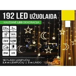 Girlianda užuolaida skaidriu laidu 2.4 x 1.1m 192LED Šiltai balta (20% baltos mirksinčios)