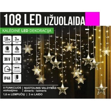 Girlianda užuolaida skaidriu laidu su nuotoliniu valdymu 1.6 x 1m 108LED 8 funkcijos Rožinė + balta