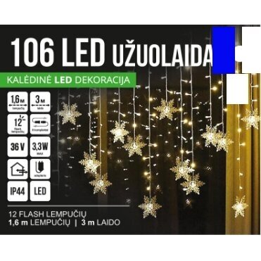 Girlianda užuolaida skaidriu laidu 1.6 x 1m 106LED Mėlyna + balta (20% baltos mirksinčios)