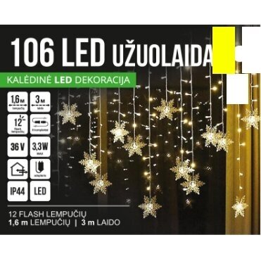 Girlianda užuolaida skaidriu laidu 1.6 x 1m 106LED Šiltai balta + balta (20% baltos mirksinčios)