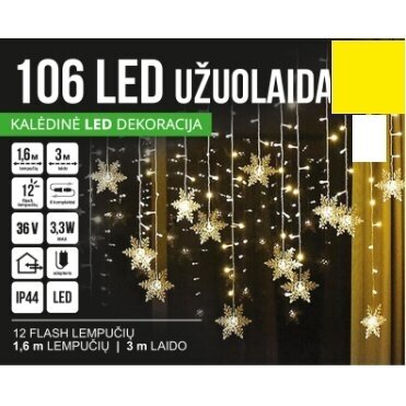 Girlianda užuolaida skaidriu laidu 1.6 x 1m 106LED Šiltai balta (20% baltos mirksinčios)