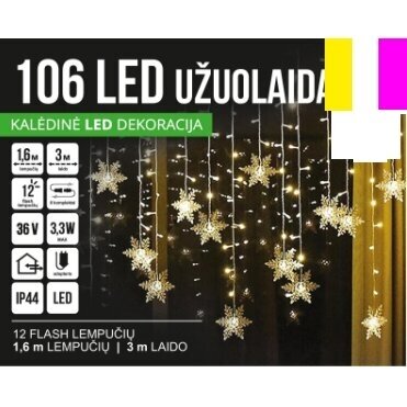 Girlianda užuolaida skaidriu laidu 1.6 x 1m 106LED Šiltai balta / balta / rožinė (20% baltos mirksinčios)