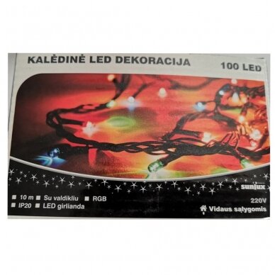 Girlianda 100LED 8 funkcijos juodu laidu Spalvota (Mėlyna/geltona/žalia/raudona) 1