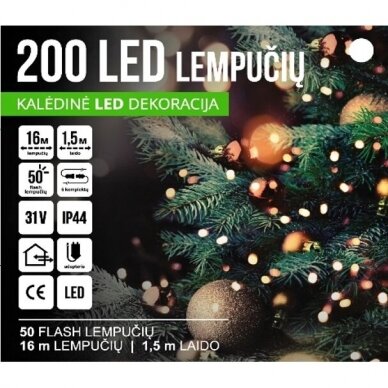 Girlianda 200LED Mėlyna / Balta + 25% baltos greitai mirksinčios spalvos 2