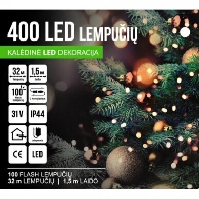 Girlianda 400LED Šiltai Balta + 25% baltos greitai mirksinčios spalvos 2