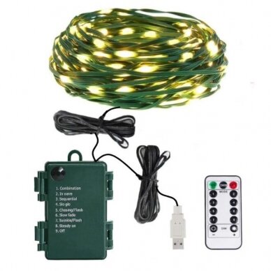 Girlianda MICRO 200LED 8 funkcijos juodu laidu Balta