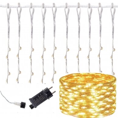 Girlianda užuolaida skaidriu laidu 3.2 x 2.4m 400 Micro LED Spalvota (Mėlyna/balta/rožinė/žalia/šiltai balta) 5