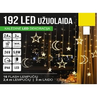 Girlianda Užuolaida Skaidriu Laidu 2.4 X 1.1m 192LED Šiltai Balta (20% ...