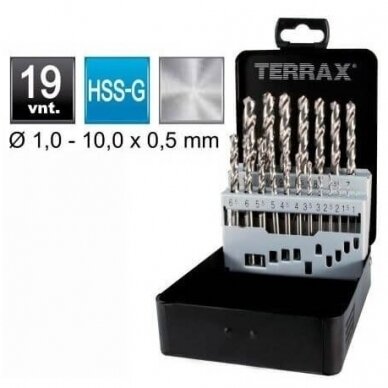 Grąžtų metalui rinkinys 19vnt. 1-10mm Terrax HSS 1