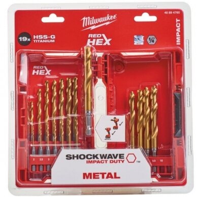 Grąžtų metalui rinkinys 19vnt. 2-10mm HSS-G Tin Shockwave 2