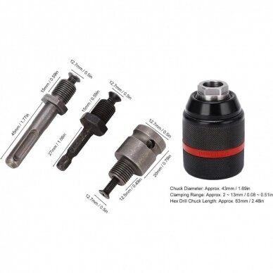 Griebtuvas grąžtui 2-13mm 1/2 su adapteriais 4vnt 2