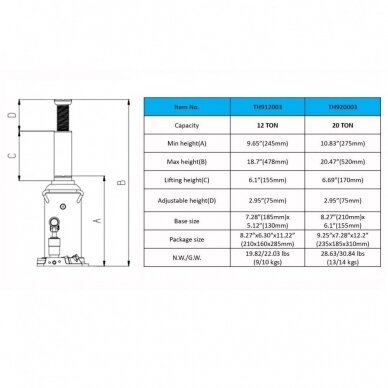 Hidraulinis domkratas vartomas 20T 275-520mm 1