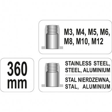 Kniediklis srieginėms kniedėms L-360mm M3/M4/M5/M6/M8/M10/M12 4