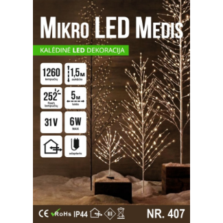 Mikro LED medis 1260led 150cm Šiltai baltas 2