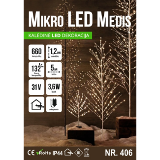 Mikro LED medis 660led 120cm Šiltai baltas 2