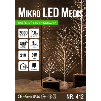 Mikro LED medis 2000led 180cm Šiltai baltas 2