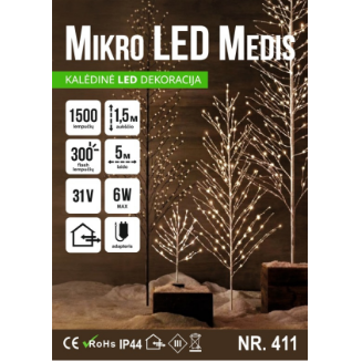 Mikro LED medis 1500led 150cm Šiltai baltas 2