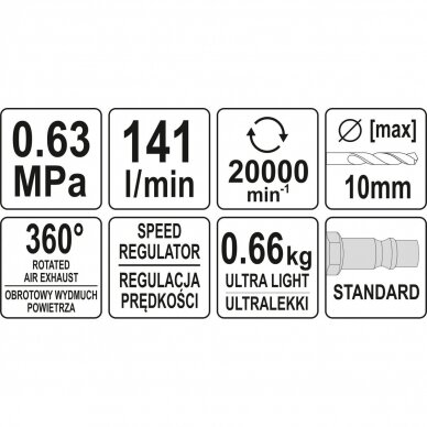 Pneumatinis gręžtuvas tiesus 10mm 1/4" 3