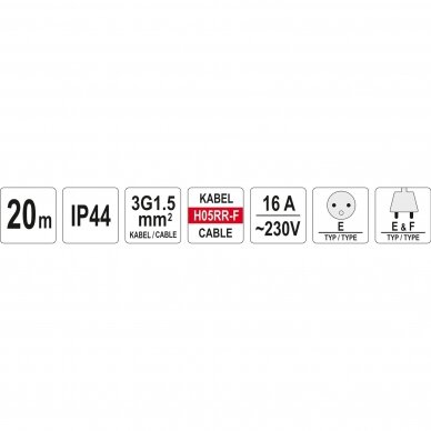 Prailgintuvas su rite 20m 16A 220V 4 vietų 3x1,5mm² 2