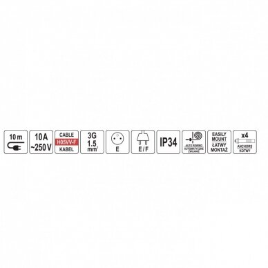 Ištraukiamas prailgintuvas 10m 3x1.5mm² 250V 2