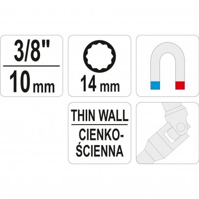 Šarnyrinė galvutė kaitinimo žvakėms 14mm 3/8" 1