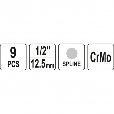 Smūginių antgalių rinkinys spline 1/2" M4-M16 9vnt. 1