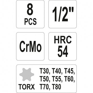 Smūginių antgalių rinkinys T-star 1/2" T30-T80 8vnt. 1