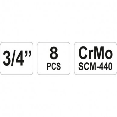 Smūginių galvučių rinkinys 3/4" 22-41mm 8vnt. 3