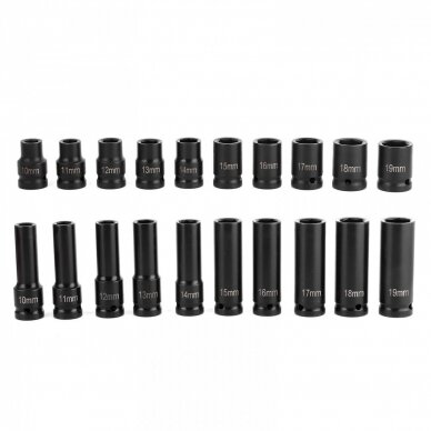 Ilgų ir trumpų galvučių rinkinys 1/2" 10-19mm 20vnt. 1