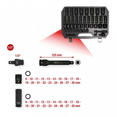 Smūginių ilgų ir trumpų galvučių rinkinys 1/2" 9-30mm 40vnt. 2