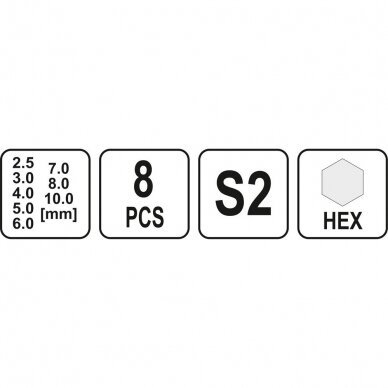 T-rankenėlių atsuktuvų rinkinys hex 8vnt. (H2.5-H10) 1