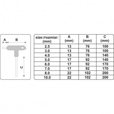 T-rankenėlių atsuktuvų rinkinys hex 8vnt. (H2.5-H10) 2