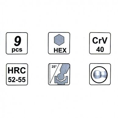 Veržliarakčių L-formos rinkinys hex 9vnt. ilgas tipas šarnyriniai (H1.5-H10) 4