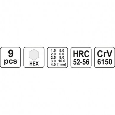 Veržliarakčių L-formos rinkinys hex vidutinių 9vnt. (1.5-10) 1