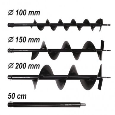 Žemės grąžtas 1.4kW + 100, 150, 200mm grąžtai ir 500mm ilgintuvas 4