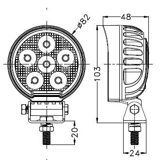 Žibintas darbinis OSRAM 24LED 10/30V 24W apvalus 6