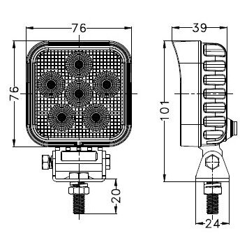 Žibintas darbinis OSRAM 24LED 10/30V 24W kvadratinis 5